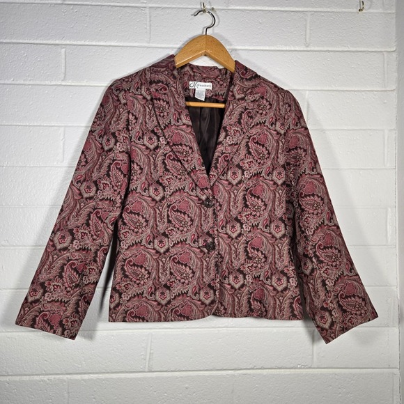 Vintage Jackets & Blazers - Vtg Paisley Blazer Pink 70s Vibes Office Career Artsy Small Boho Cottage Floral